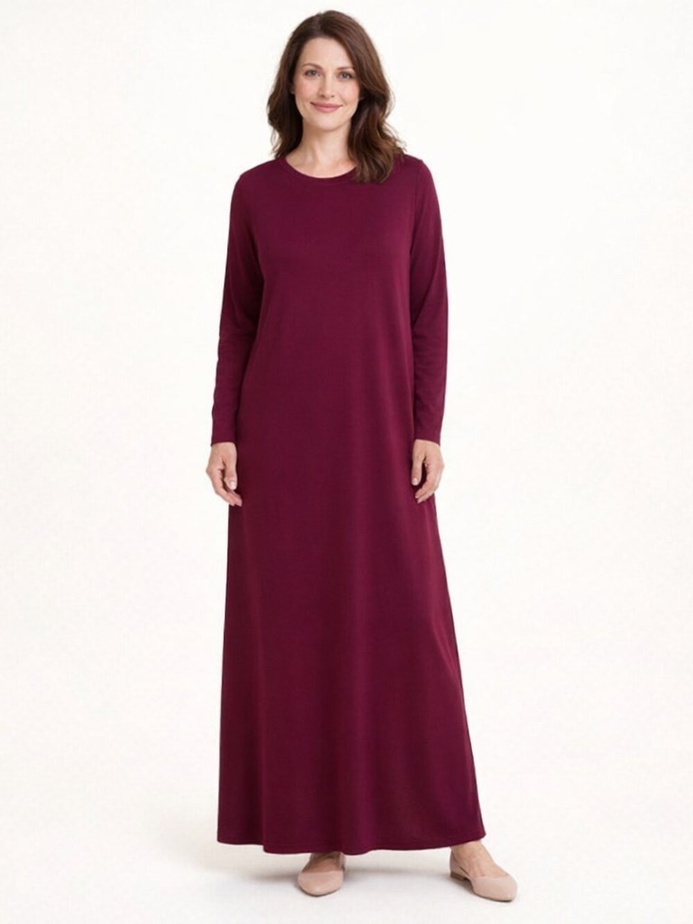 Chico’s Travelers Burgundy Maxi Dress Size 3 (L/16) | 3/4 Sleeve Stretch Knit